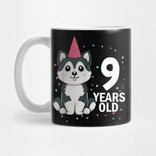 9 Years Old Birthday Husky Dog Lover 9Th Birthday Party Kid Mug